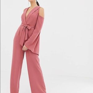 NWT ASOS tux tuxedo cold shoulder jumpsuit Darker rust than stock photo 10